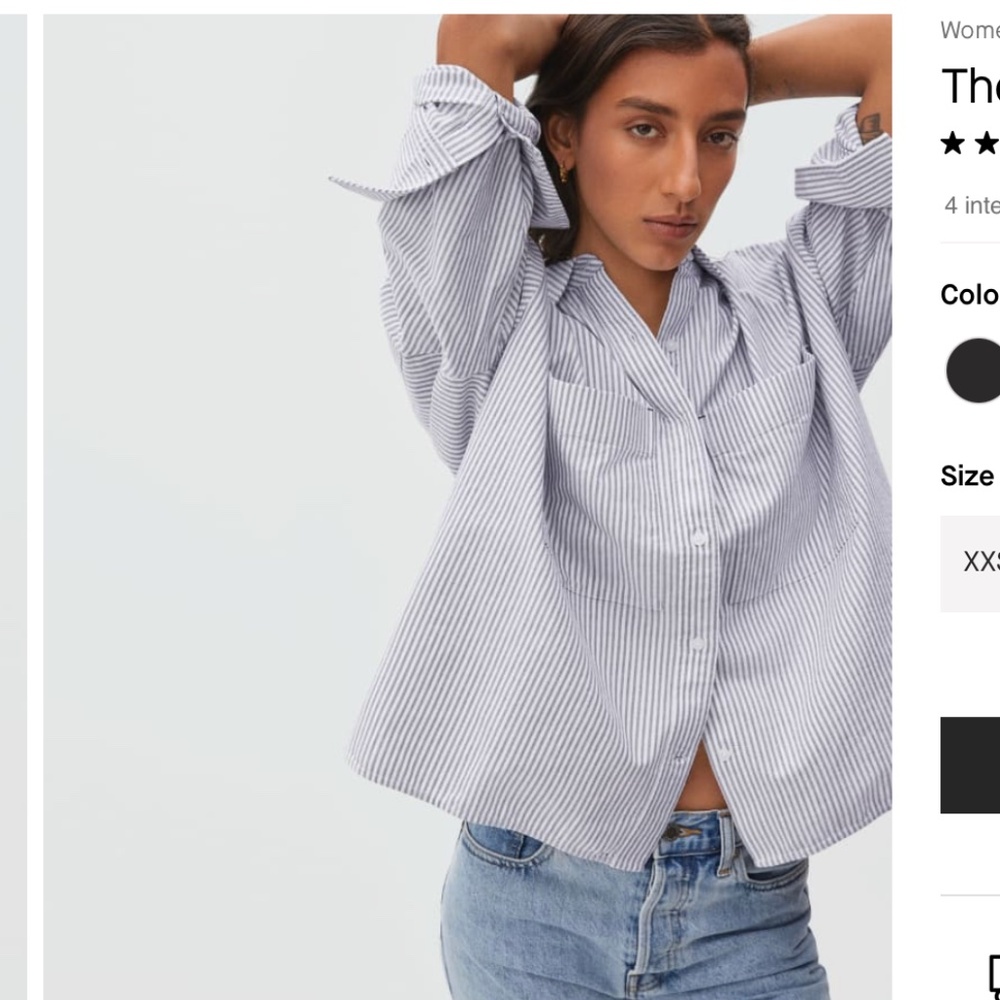 Everlane The Boxy Oxford, Size: Small, Color: Black / White